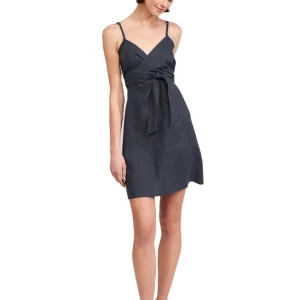 2025summer Vestido de lino negro mini