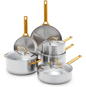 High Quality Kitchenware Casserole Saucepan Frying Pan Triply Stainless Steel 10 PCS Cookware Set Dishwasher &amp; Oven Safe