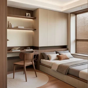 Light Coffee Color, Large-Capacity Storage Space with a Sense of Design, Customized Wooden Tatami Bed