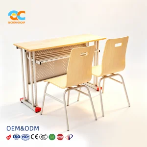 Mobile Space Saving Foldable Double School Desk and Chair Set