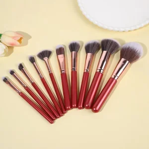 Beautichen 10PCS Red Makeup Brushes Set - High Coverage Highlighter Foundation Soft Cosmetic Brushes Bulk OEM