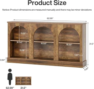 Mesa Console de Estilo Campestre, 63-Inch Mesa de Entrada Longa com 3-Tier Armazenamento, Mesa Retangular de Madeira para Atrás do Sofá, para Hall de Entrada, Corredor, Sala de Estar, Marrom