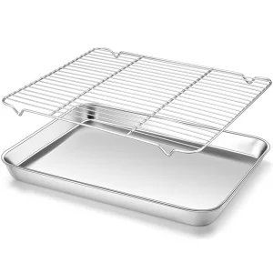 Cookie Sheets for Baking Cooking Tray with Wire Cooling Rack Stainless Steel Bakeware Bacon Pans for Toaster, Dishwasher Safe