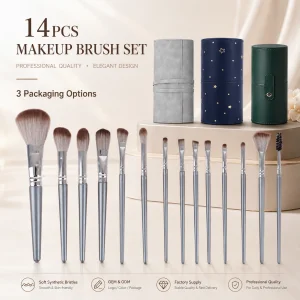 Luxury Portable 14Pcs Synthetic Hair OEM Professional Makeup Brushes