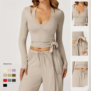Conjunto de Yoga Colete Calças Femininas Secagem Rápida Soltas Alças Lazer Fitness Roupas de Academia Corrida Atacado Logotipo Personalizado