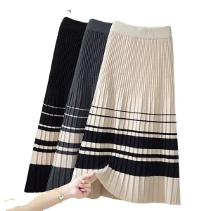 High Waist Pleated Sweater Long Skirt
