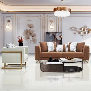 Brown Velvet Modern Metal Foot Sofa Light Luxury Living Room Furniture Stain Resistant Performance Fabric Luxury Couch &amp; Leather Sofa