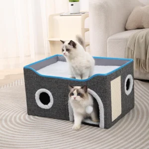 Portable Modern Cat Teepee Bed with Multiple Levels Fabric Collapsible Cat Furniture Set for Home Use for Living Room Furniture