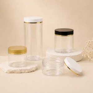Custom Printed PET Plastic Round Cosmetic Jars With Screw Top Cap 150ml Capacity For Skin Care Cream Packaging