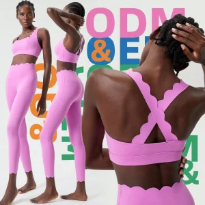 Hot Wave Women's Gym Active Wear Sports Yoga Set Hang Neck Sexy Sports Bra Leggings with Lace Solid Pattern Fitness Clothing