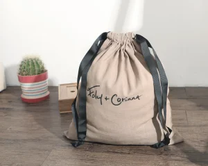 Bolsa de lavandería de lino personalizada con cordón para zapatos promocional