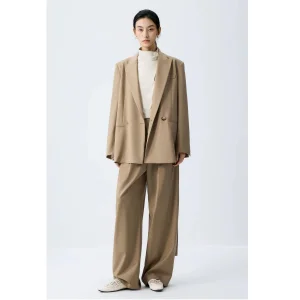 Brand Logo 2 Piece Women Suits Set Blazer Jacket Paired with Loose Long Pants Wholesale Lapel Collar Double Breast Blazer for Women Casual Wear