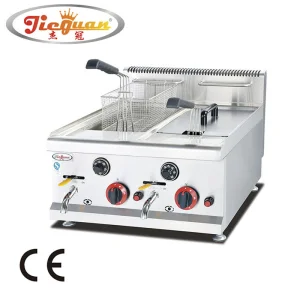 14L+14L Table Top Stainless Steel French Fries Machine 2 Tank 2 Basket Commercial Potato Chip Fryer Gas Deep Fryer