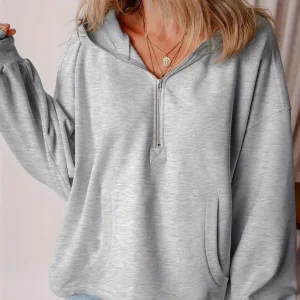 2025 Plus Size Loose Streetwear Breathable Hoodie for Women Half-Zip Kangaroo Pocket Winter Autumn