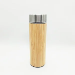 Personalized Bamboo Stainless Steel Thermal Mug Tumbler Water Bottle Vacuum Flask with Strainer