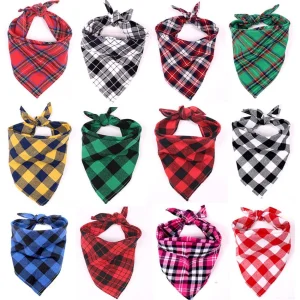 Wholesale Cotton Checkered Triangular Bandage Saliva Towel Neck Dog Pet Triangle Scarf