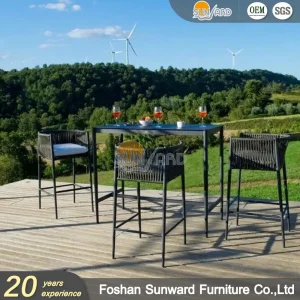 Outdoor Rope Garden Hotel Restaurant Aluminum Bar Chair Bar Stool