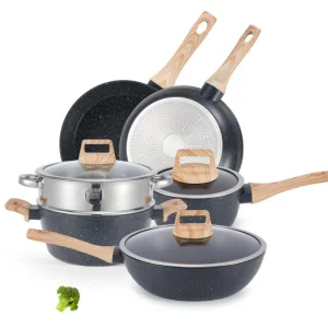 12PCS Granite Black Marble Nonstick Aluminum Pans and Pots Cookware Set