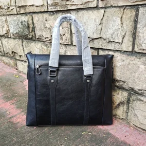 Black Vegetable-Tanned Leather Briefcase
