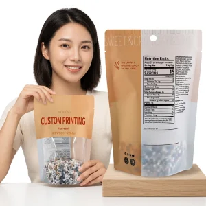 Custom Printed Food Grade Laminated Stand up Pouch with Clear Window and Zipper Moisture Proof Packaging for Snacks and Desserts
