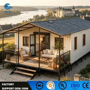 40FT منزل حاوية هيدروليكية مزدوجة الأجنحة قابلة للتوسع، 3-Bedroom كابينة تخييم مفروشة، مبنى حديث مسبق الصنع متكامل، منزل متنقل قابل للتحريك