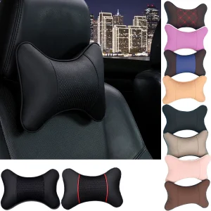 Car Neck Pillows Both Side Pu Leather 1pcs Pack Headrest for Head Pain Relief Filled Fiber Universal Car Pillow
