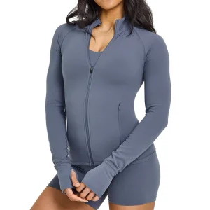 Women Fitness Yoga Long Sleeve Coat with Thumb Hole Full Zipper Tight Gym Top Lightweight Breathable Running Sports Wear Jacket