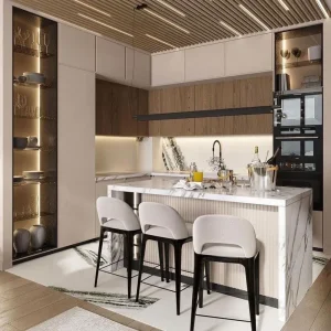 Chinese Guangdong Foshan Modern Cozinha Cocina Wood Modular Kitchen Cabinet with Island