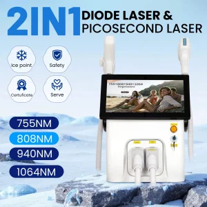 10 Bars Skin Cooling High Power 2in1 4 Wave Diode Laser 755/808/940/1064nm &amp; Q Switch Nd Yag Laser Tattoo Removal For Salon Home