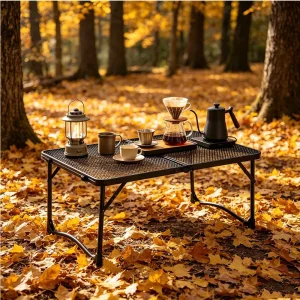 Space-Saving Mesh Top Picnic Table Height Adjustable for Backyard Grilling