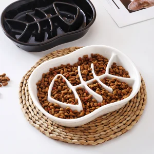 Hot Sale Eco-Friendly Ceramic Pet Dog Slow Food Water Bowl Feeder with Multi-Groove Design