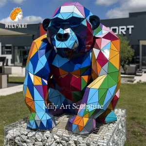 Hand Painted Stainless Steel Animal Sculpture Metal Geometric Gorilla Garden Statue