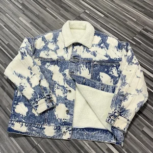 Mens Embroidered Streetwear Windproof Denim Jacket Winter Washed Turn Down Collar Custom OEM ODM Service