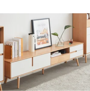 Wooden Frame Black Finish TV Stand with Storage Shelves and Drawers