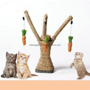Postes de Arranhar de Sisal em Forma de Garfo Vertical para Gatos/Gatinhos com 3 Brinquedo em Forma de Cenoura, Estrutura de Escalada para Animais de Estimação Esg12423