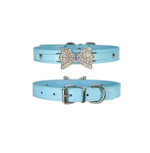 Luxury Bling Crystal Dog Collar with Elegant Leather Bow