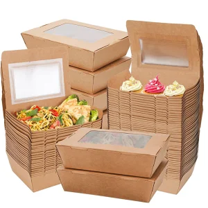 Caixa de Papel Kraft Reutilizável com Revestimento de PE para Fast Food, Caixa de Embalagem para Alimentos, Recipiente de Papel para Comida