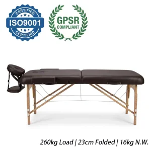 Massage Table 2-Section Foldable Beech Wood | 260kg 7cm Foam | Spa Chiropractic Eyelash Tattoo Beauty Salon | GPSR ISO9001 OEM
