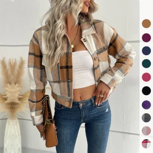 Casaco de Manga Longa Xadrez Atemporal para Moda Sazonal Trendy
