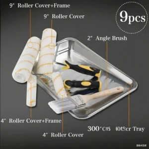 9PCS Kit de Rolo de Pintura para Decoração de Paredes de Férias Melhorias em Casa DIY