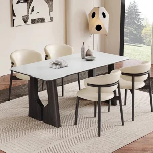Rectangular Dining Table Set Light Luxury Sintered Stone Top Wooden Leg Table Kitchen Living Room Hotel Furniture