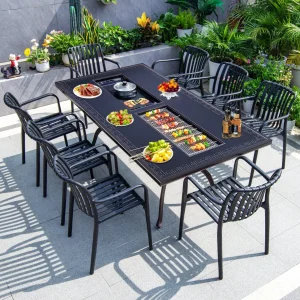 New Design Cast Aluminum Restaurant Outdoor Patio Table and Chair with BBQ Grill