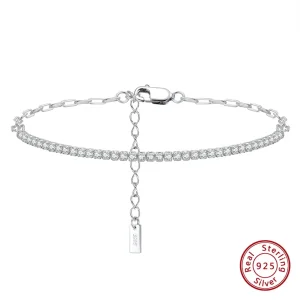 Custom Silver Jewelry 925 Sterling Silver Half Paperclip Chain Half Tennis Bracelet with CZ 14K Gold Plated Bracelet