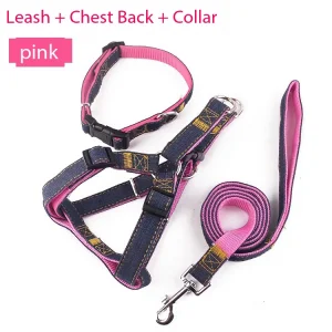 Pet Harness Collar and Leash Set, All-in-One Reflective Dog Harness No Pull with Adjustable Buckles for Puppies