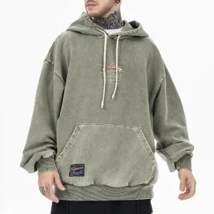 Fashion Brand Heavy Industry American Style Unisex Vintage Water Washed Logo Embroidered High Street Hoodie