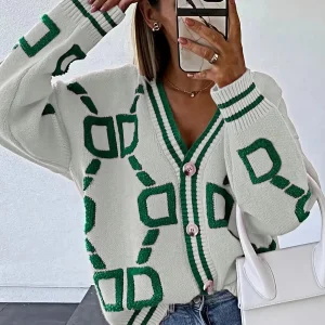 Women's V Neck Knitted Cardigan Sweater