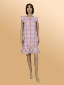 Custom Woman's Dress Yarn Dyed Seersucker Lattice One-Piece Women Sleepwear