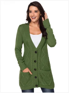 Women Long Line V Neck Sweater Cardigan
