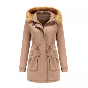 Winter Fleece Lined Women′ S Puffer Long Coats with Fur Hoody