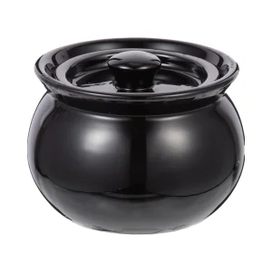 Angoily 400ml Black Vintage Ceramic Stew Pot with Lid Cookware Set for Soup Stock Stewing Braising Baking